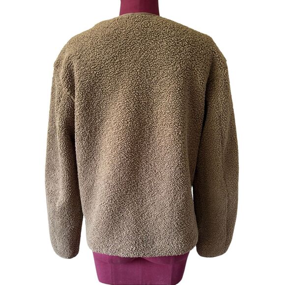 Uniqlo Pile Lined Fleece Jacket size S Olive Green Snap Closure - Picture 3 of 11